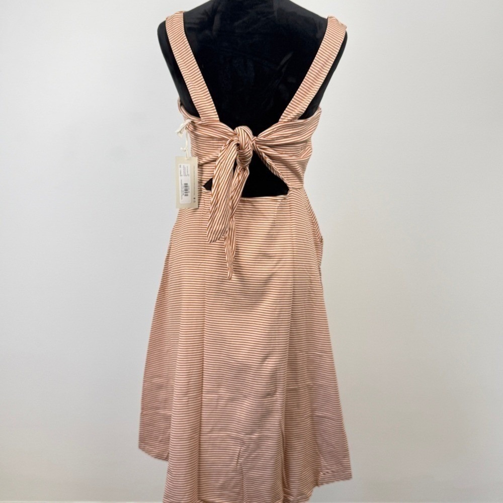 Pact Striped Tie Back Cutout Sundress Midi Dress L Rust Tan Coastal Vacation - Picture 3 of 10